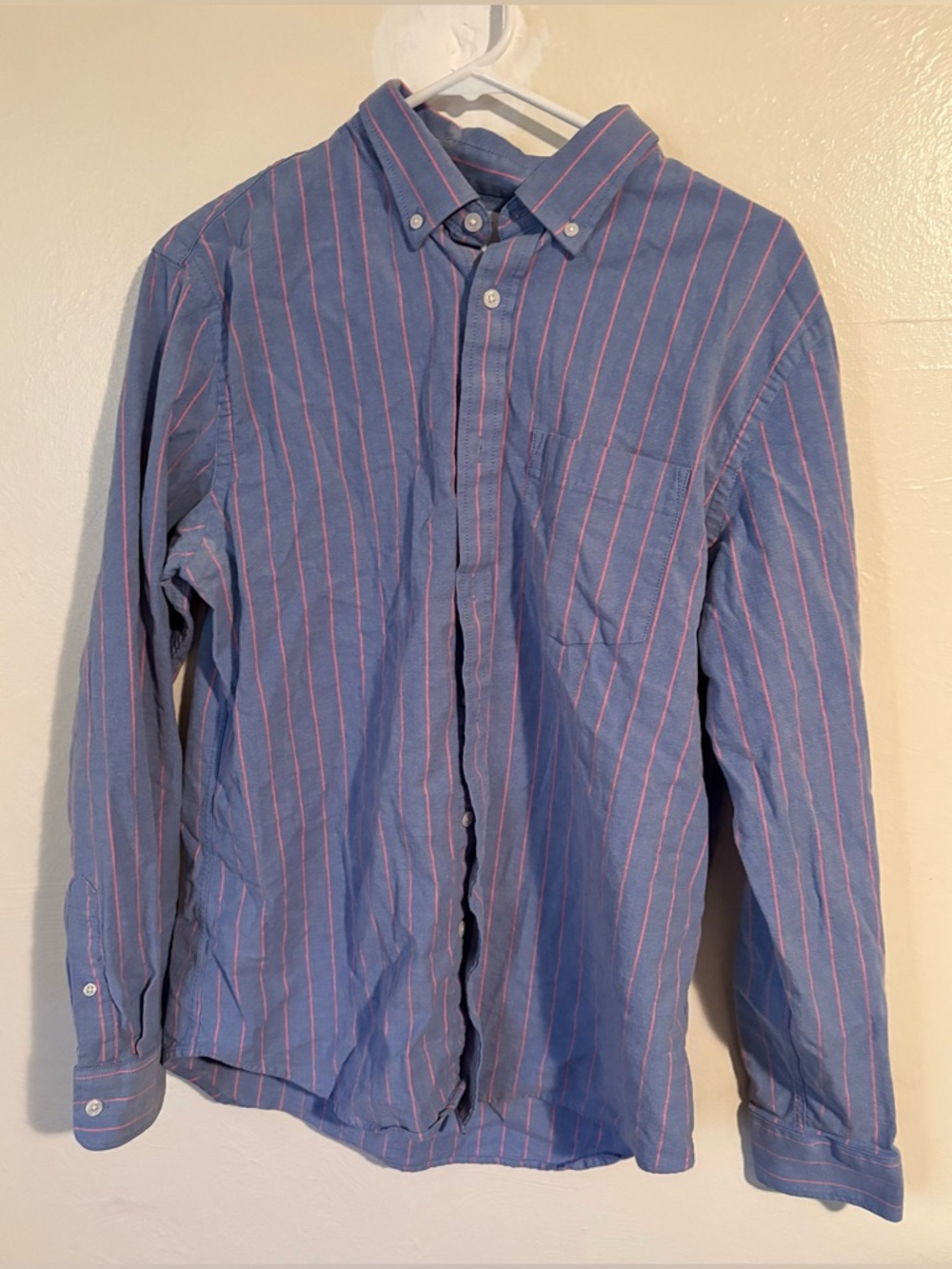 Old Navy Blue Button-Down Shirt With Pink Stripes